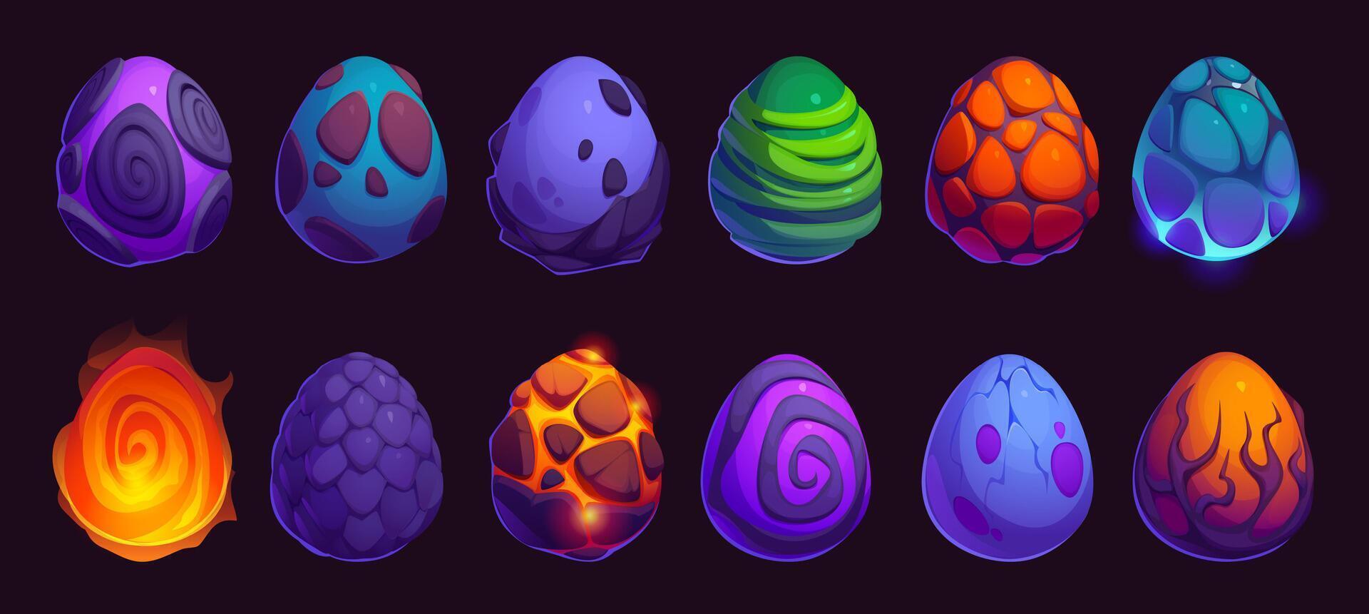 Dragon and dinosaur monster eggs, game asset vector