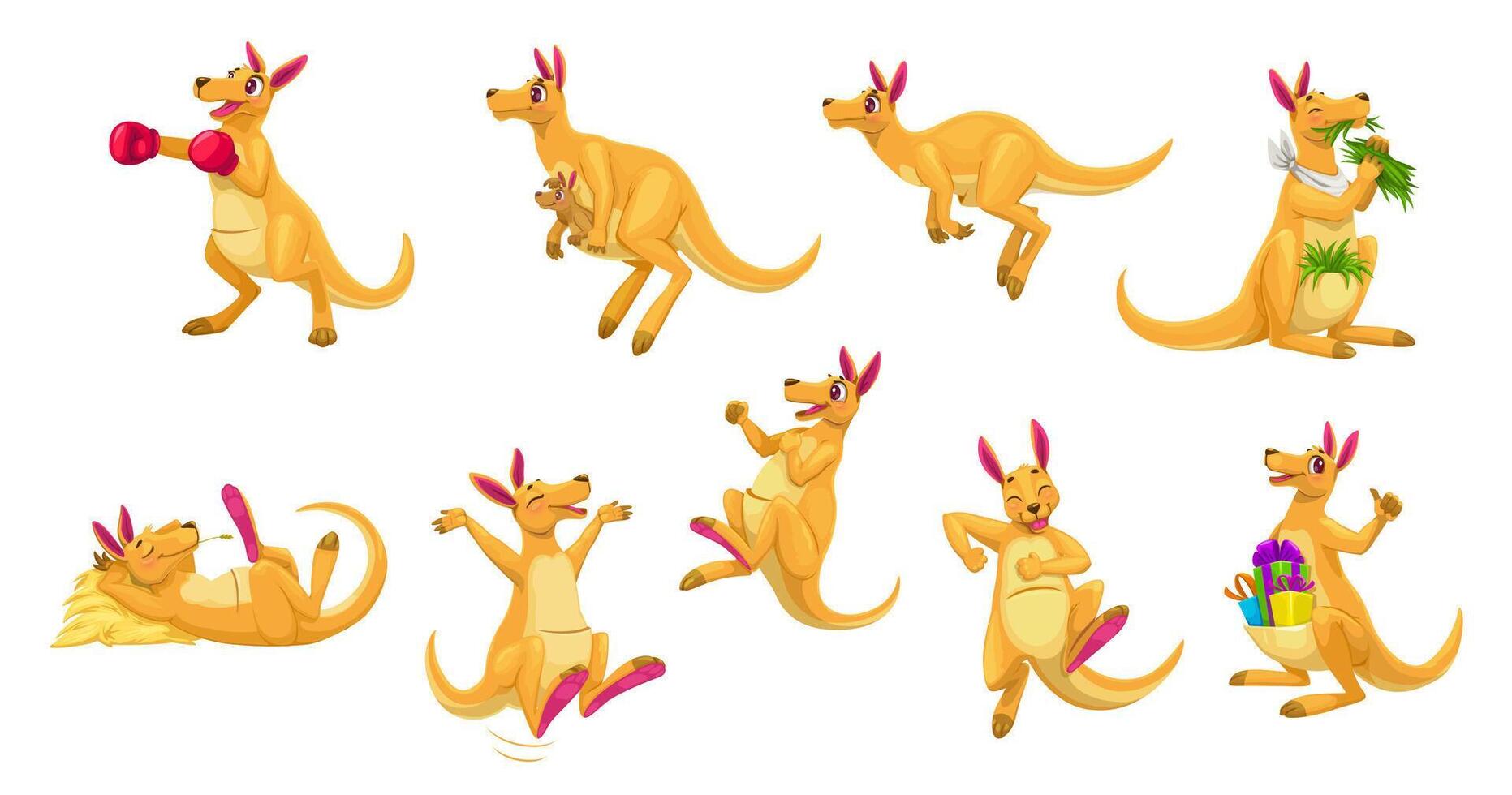 Cartoon funny kangaroo animal characters set vector