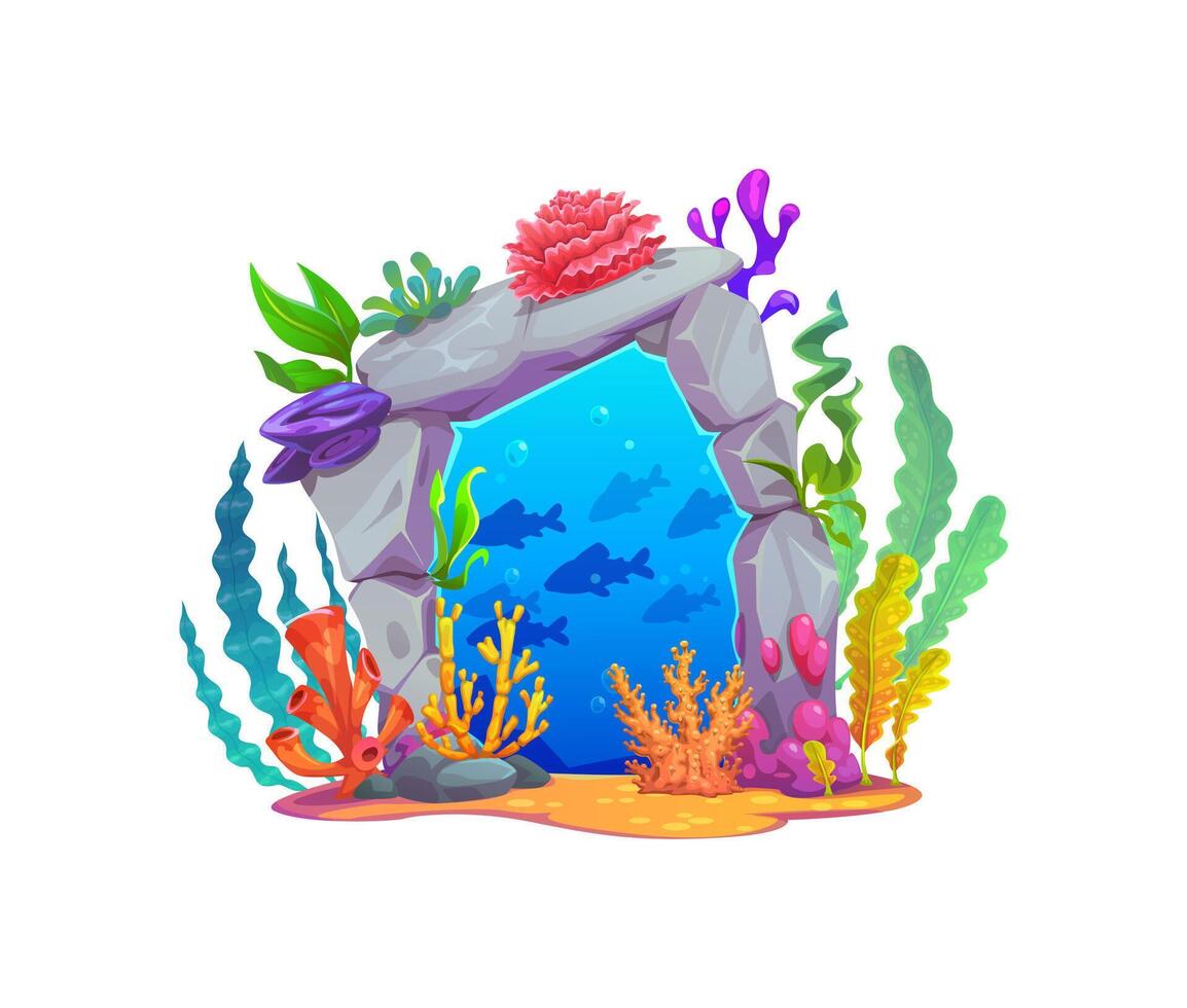 Magic game underwater sea portal, stone gate vector