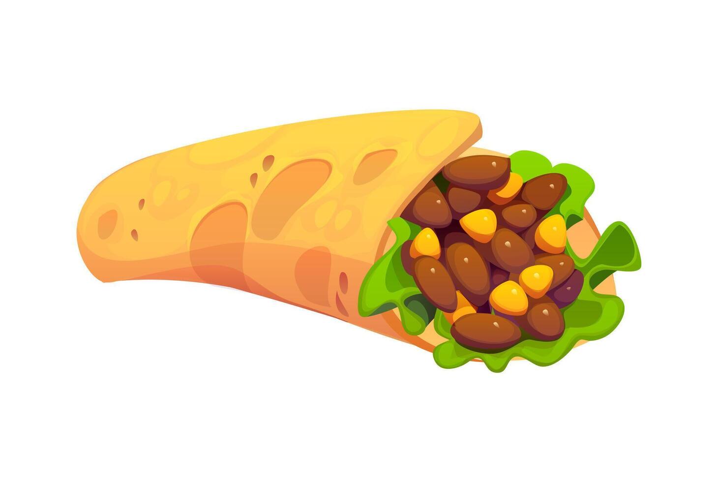 Cartoon Mexican burrito features wrapped tortilla vector