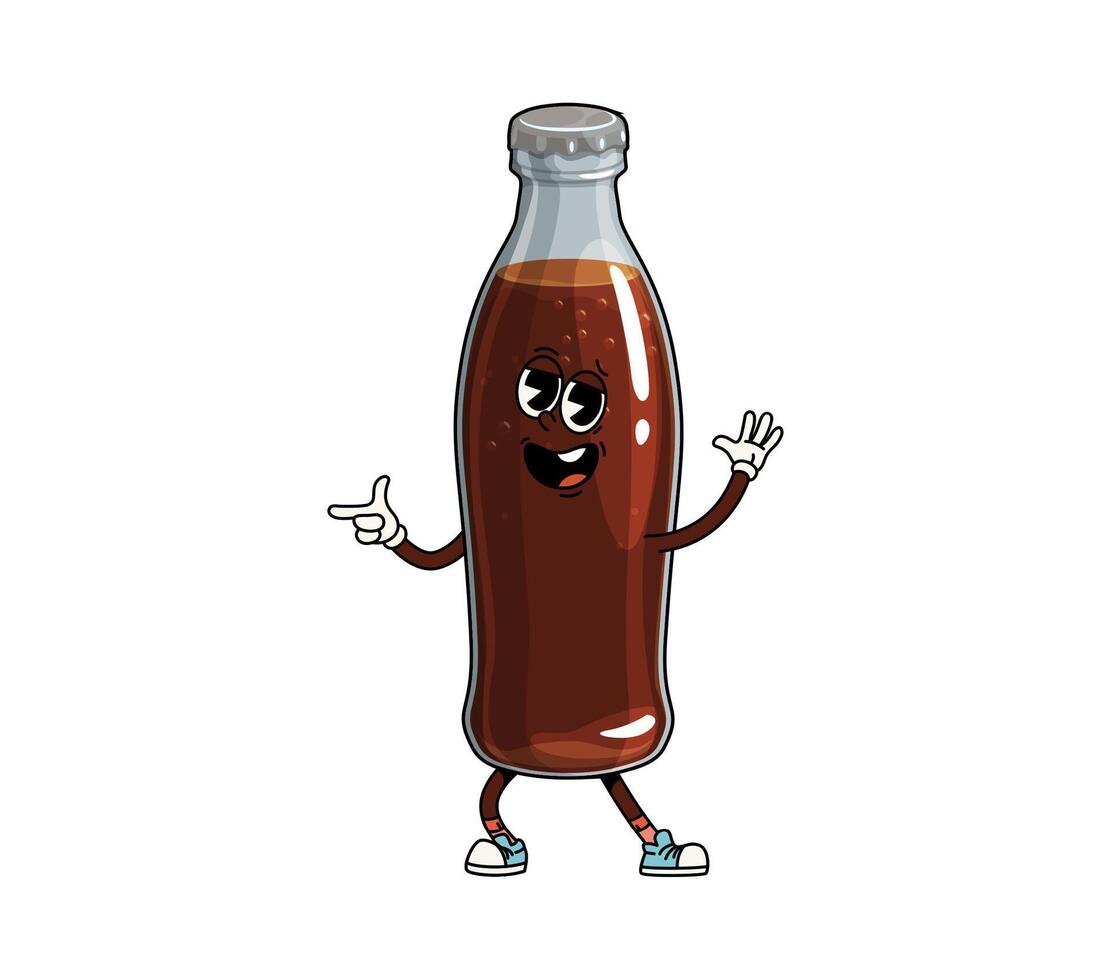 Groovy fast food soda drink bottle retro character vector