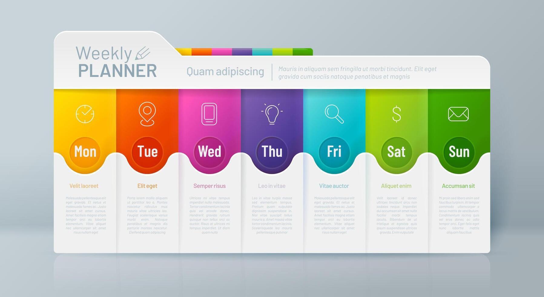 Weekly planner timeline infographic, day schedule vector