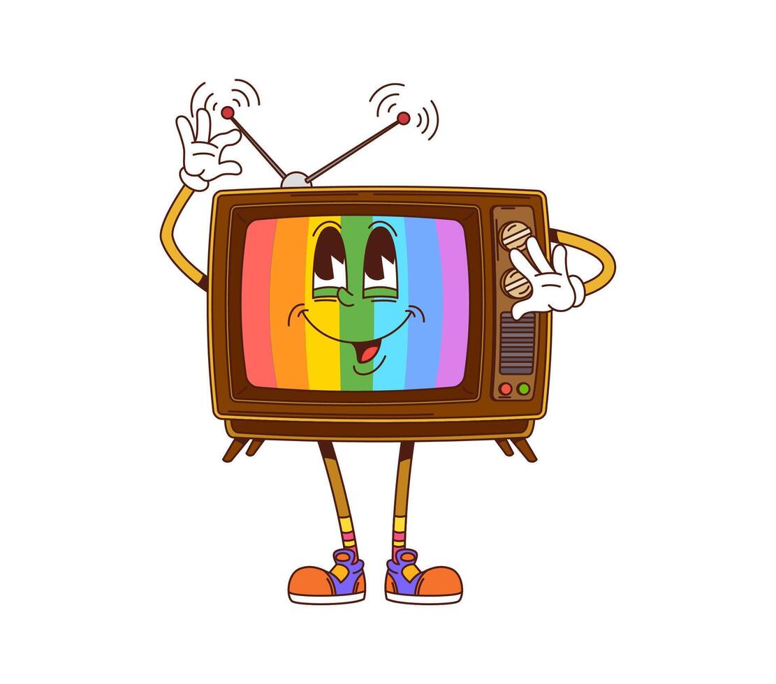 Retro groovy tv isolated cartoon character vector