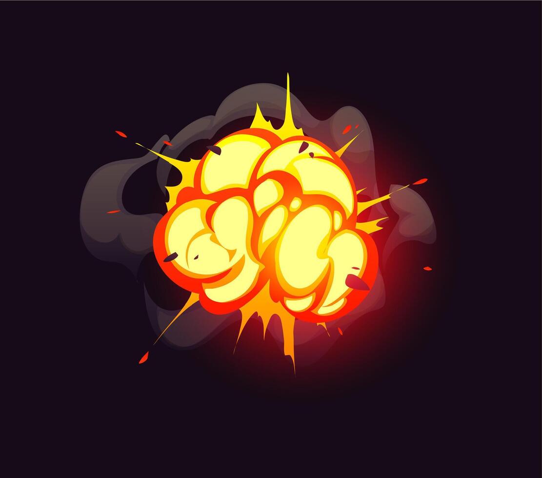 Cartoon boom cloud, bomb blast explosion effect vector
