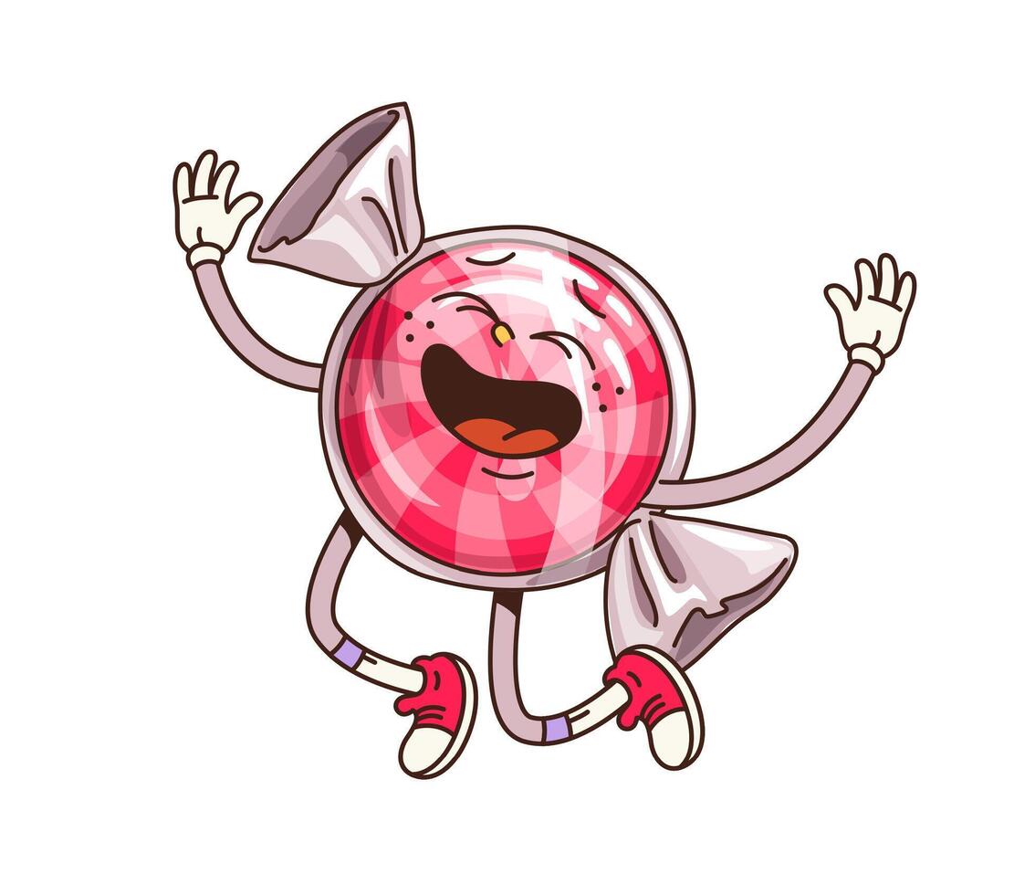 Groovy retro cartoon caramel candy sweet character vector