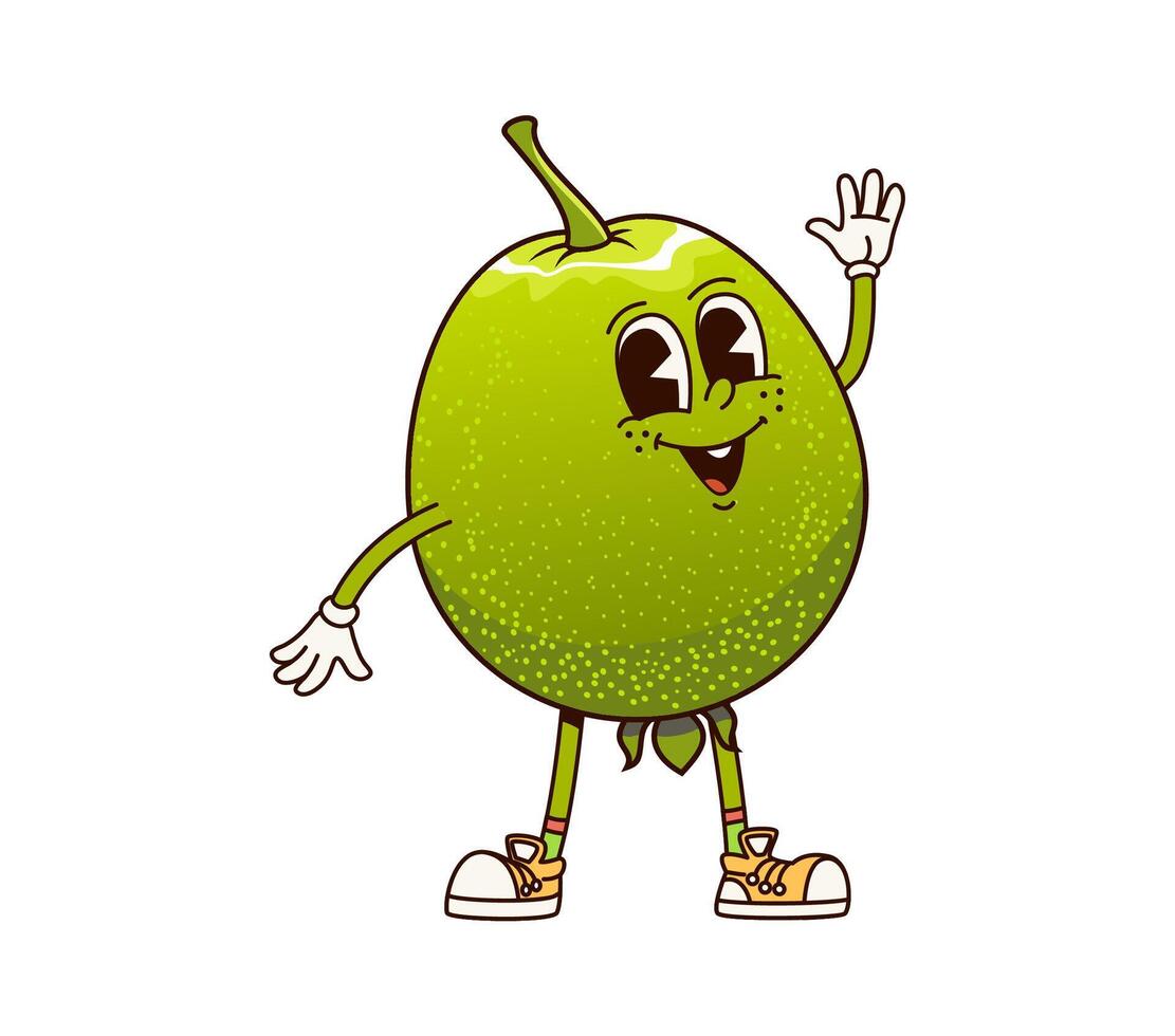 Groovy guava fruit character, funny retro cartoon vector