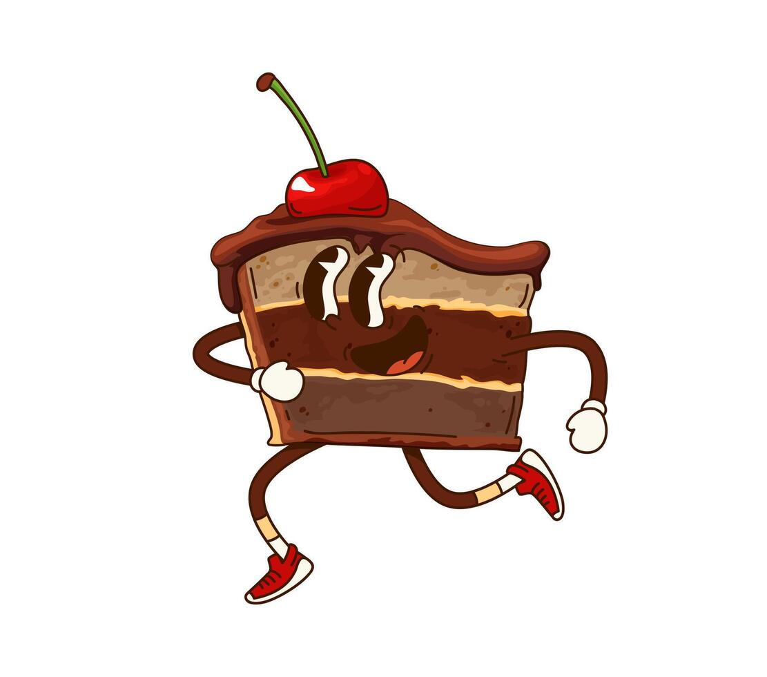 Funny groovy cake character with chocolate glaze vector