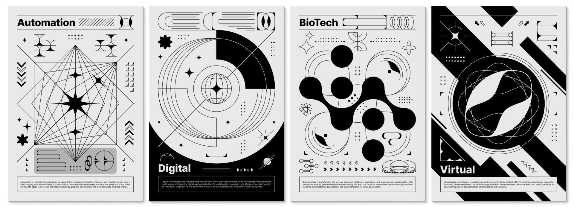Brutalism y2k posters, abstract geometric shapes vector