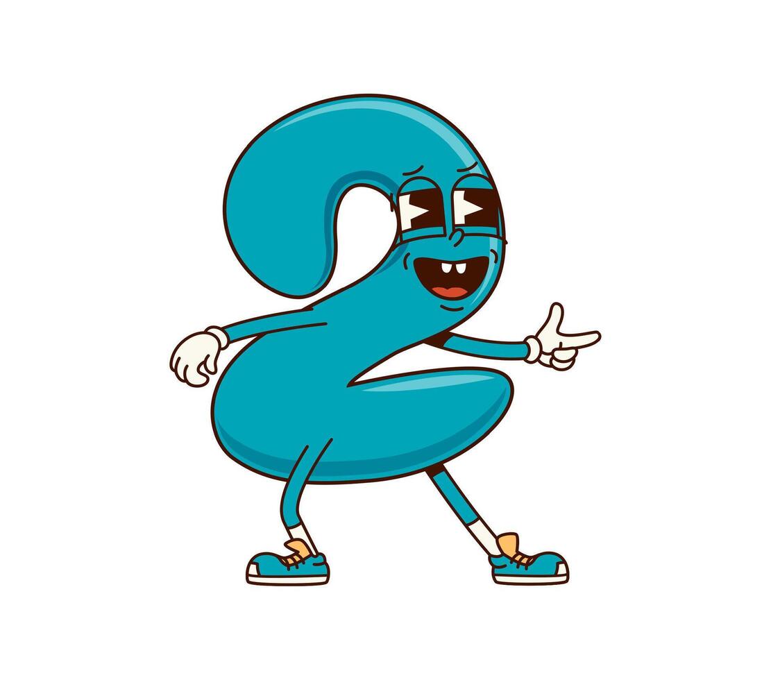 Math number Two 2 groovy character, retro cartoon vector