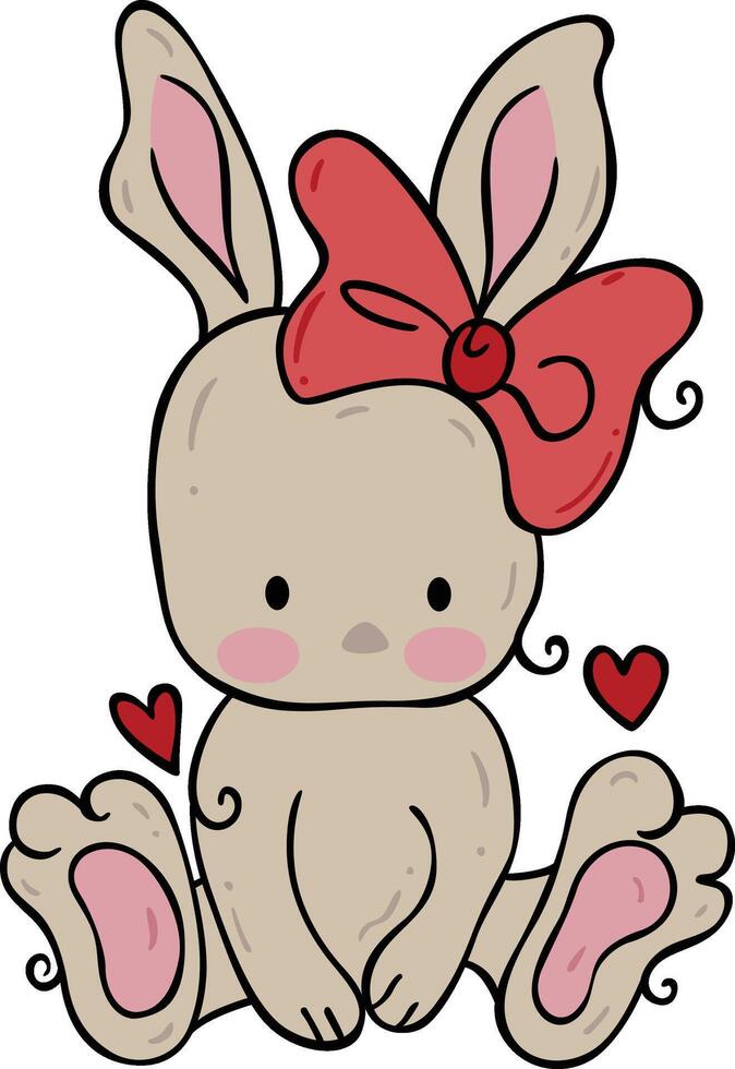 Cute bunny sitting with bow vector