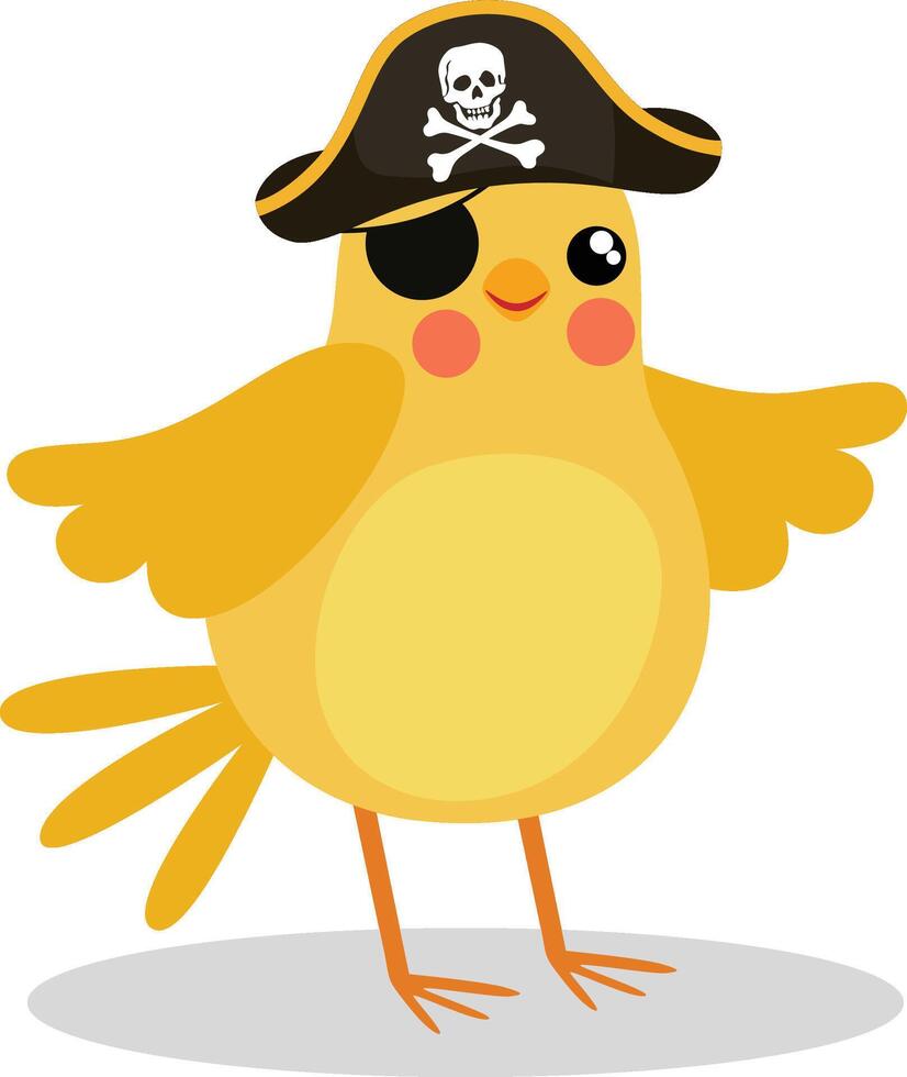 Funny pirate bird with black hat and covered eye vector