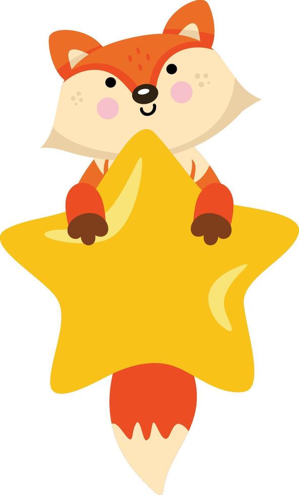 Cute fox flying holding a big star vector