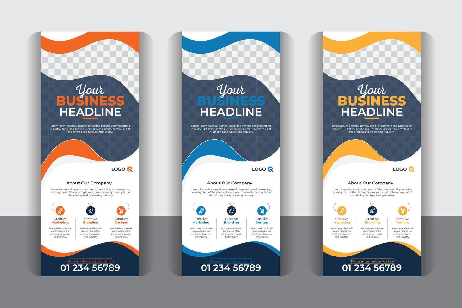 Modern x banner template, modern abstract Signage advertising design, 3 color variation corporate business roll up banner design. vector