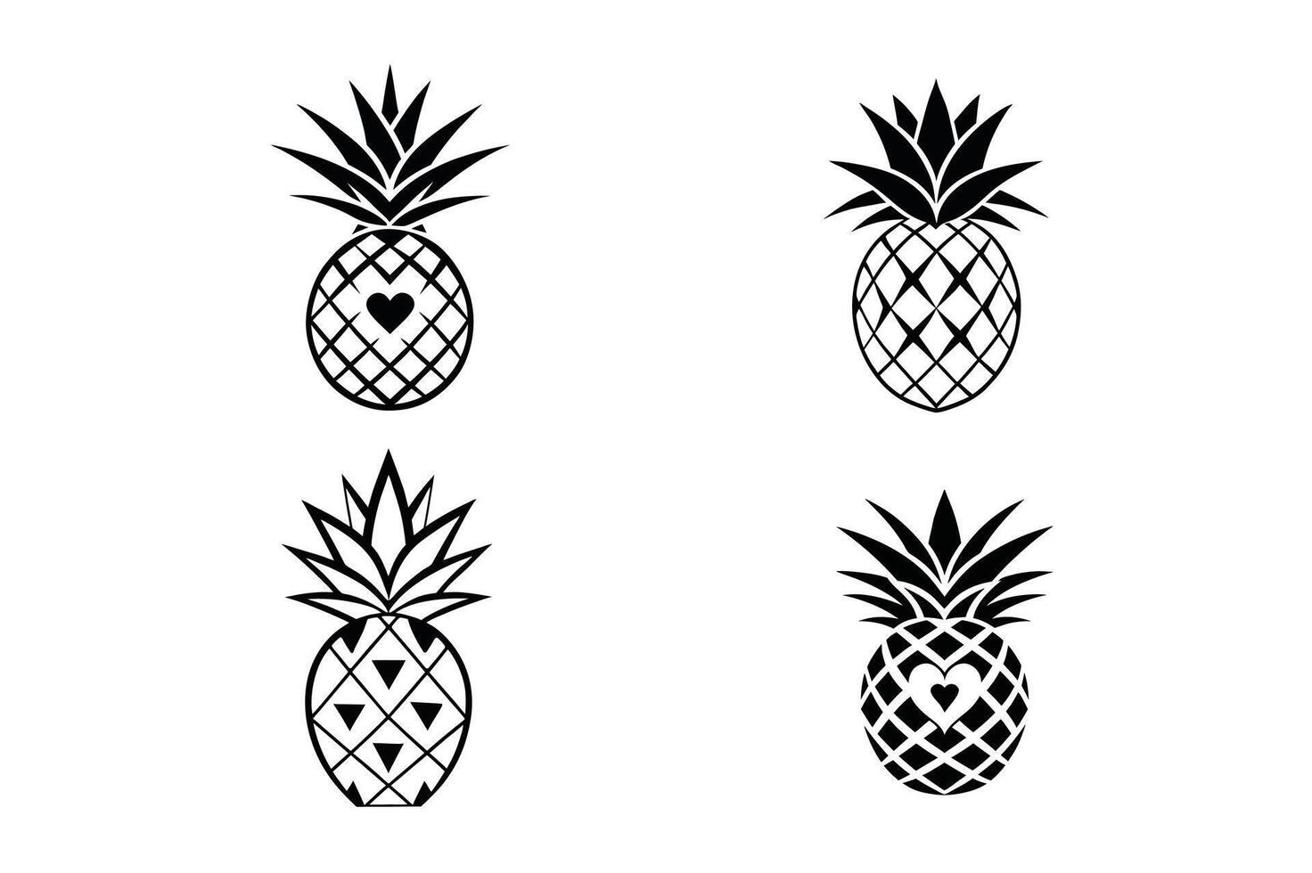Black and White Pineapple Silhouette Icon Minimalistic Design. vector