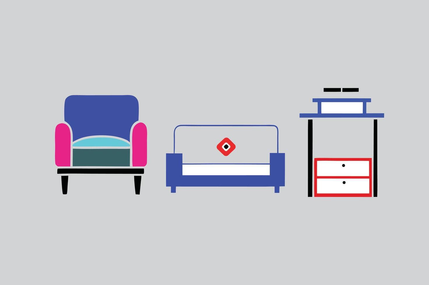 Colorful Furniture Icon Set Modern Illustration. vector