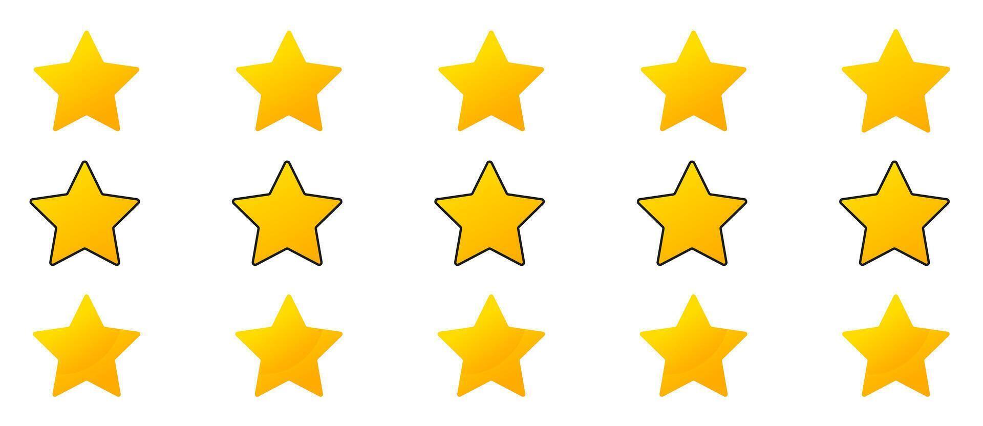 Five stars customer product review icon set. Five stars rating. Yellow 5 star flat icon for apps and websites. Quality, customer rating, feedback. vector