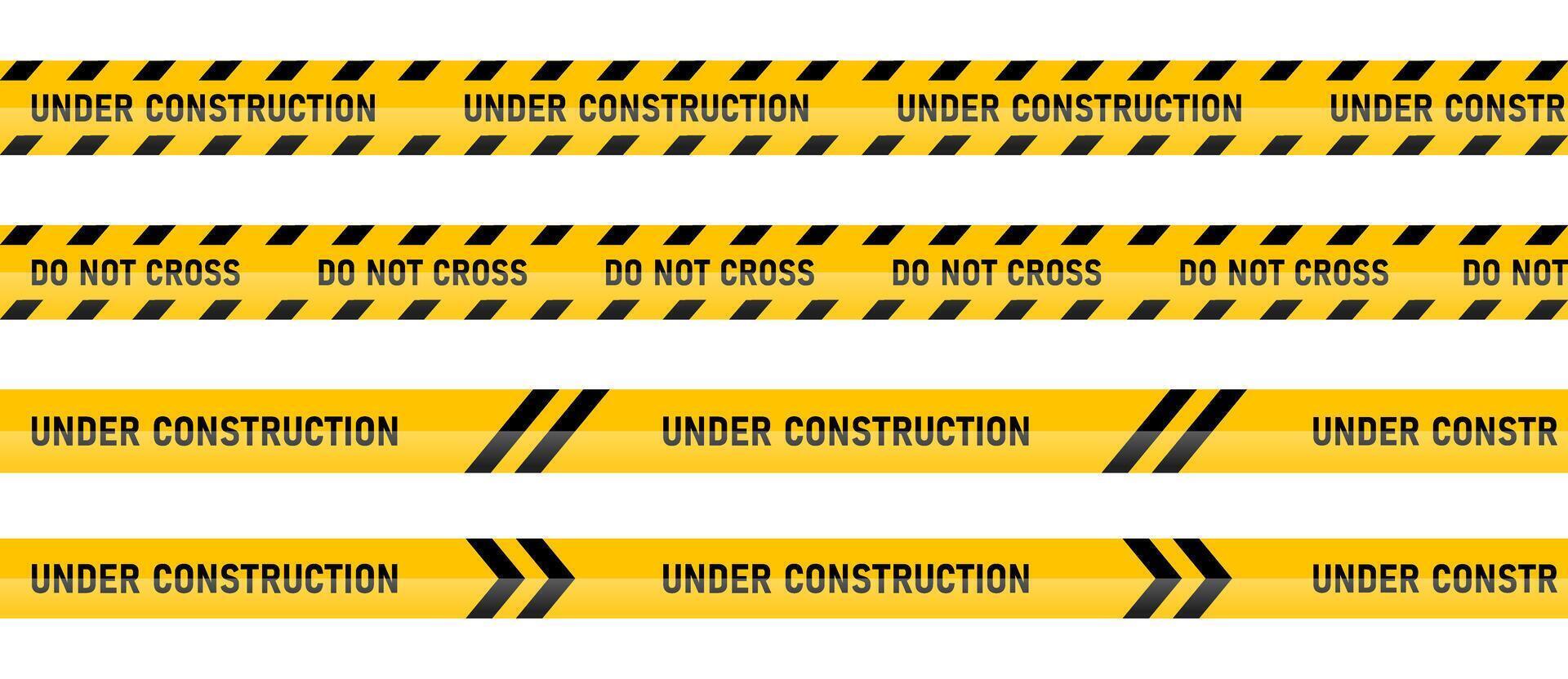 Under construction warning tape road sign background vector