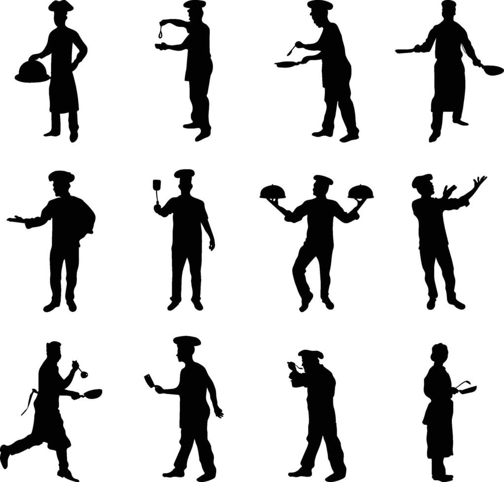Chef is cooking silhouette set vector