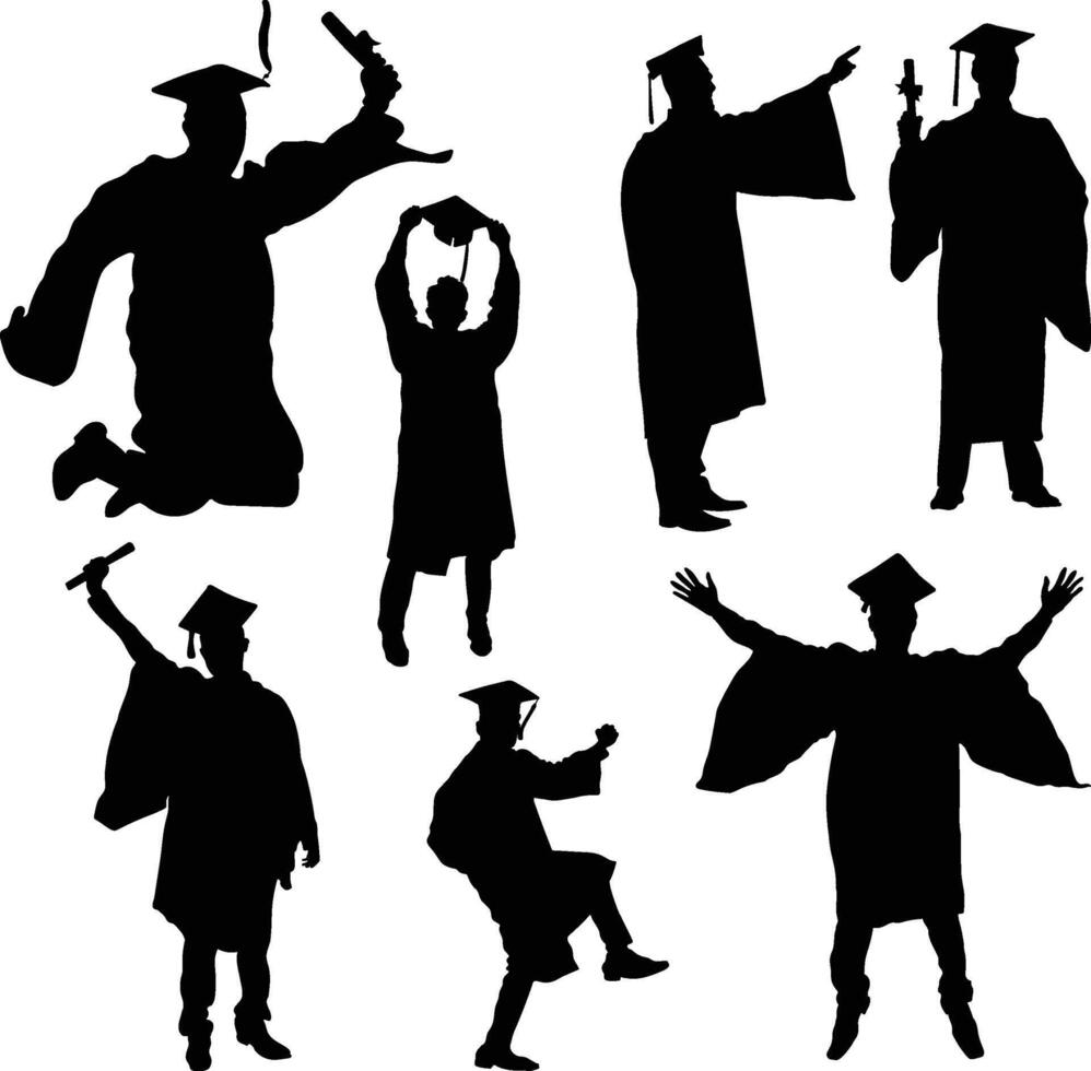Collection of Graduates Celebrating silhouettes in different poses vector