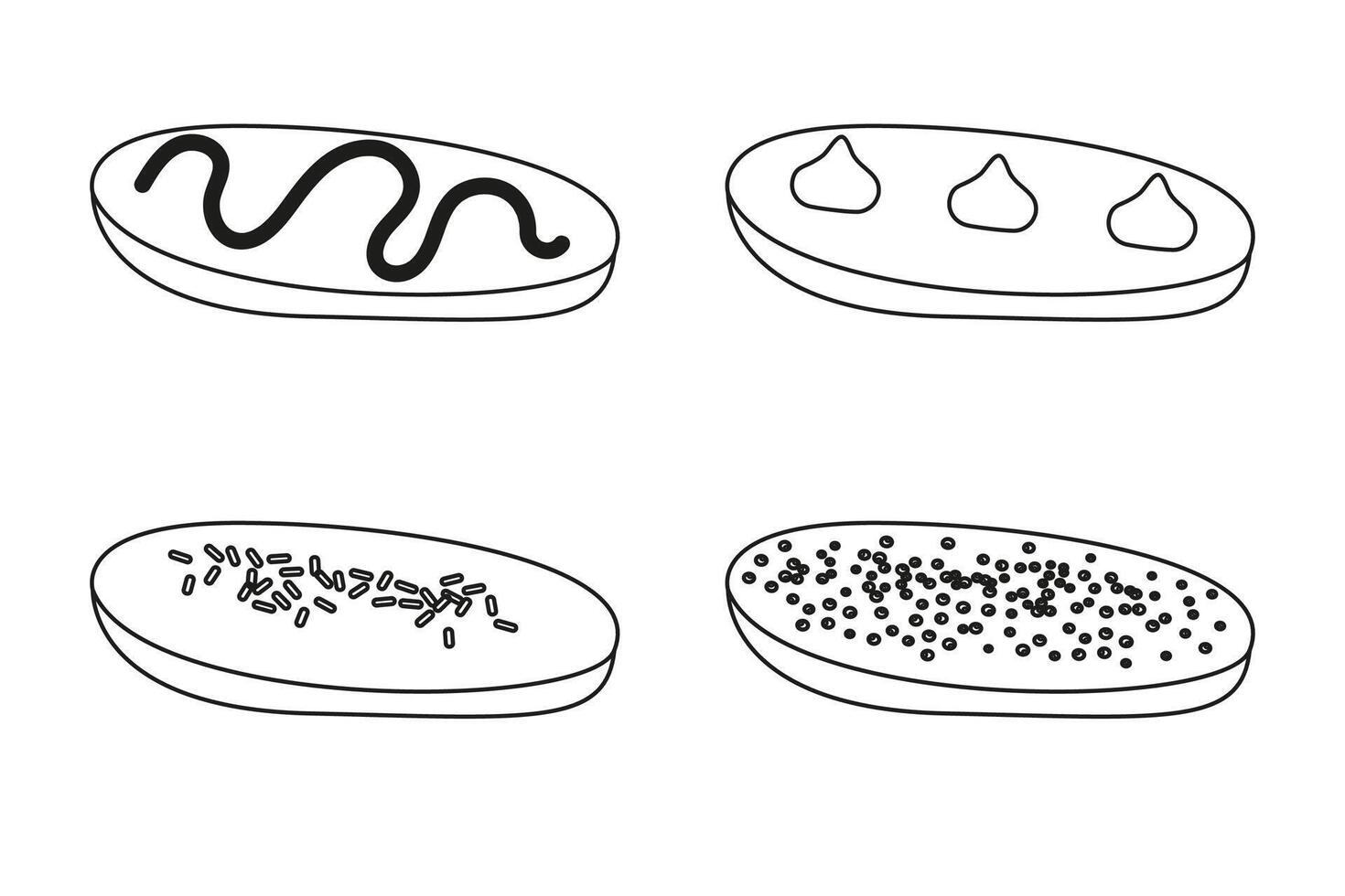 Collection outline of eclairs pastries French cuisine vector