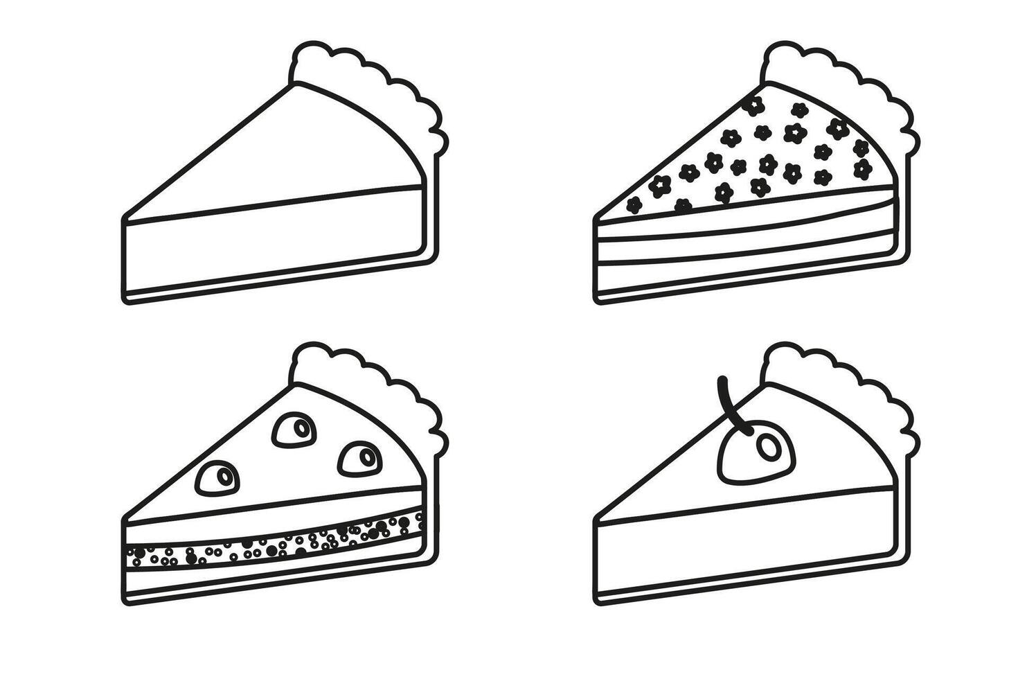 Collection outline of different types of cake slices vector