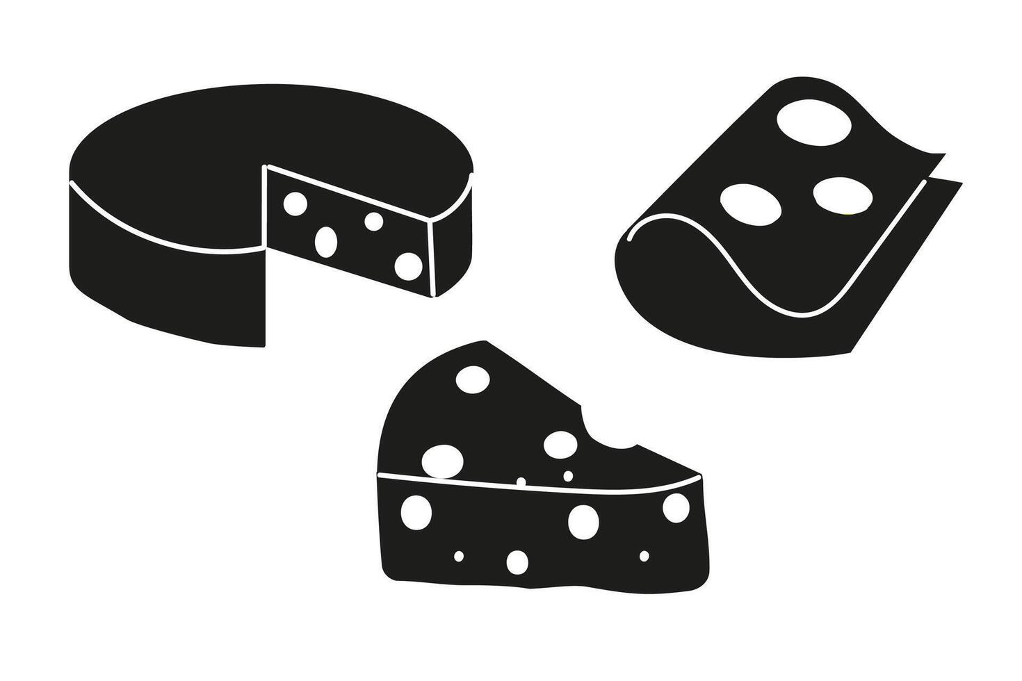 Collection silhouette of different types of cheese French cuisine vector