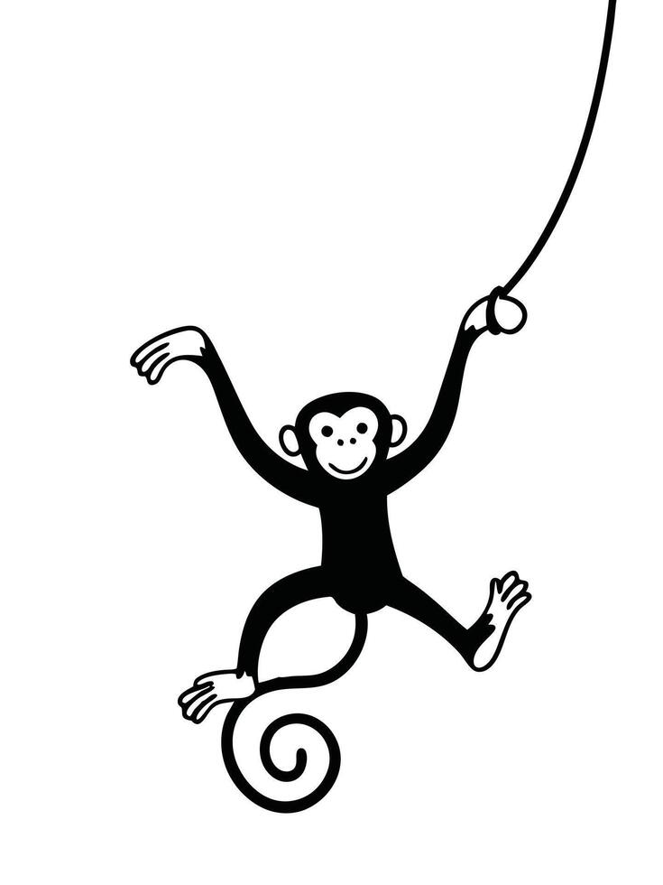 Simple Line Drawing of a Playful Monkey in Silhouette - Flat Illustration vector