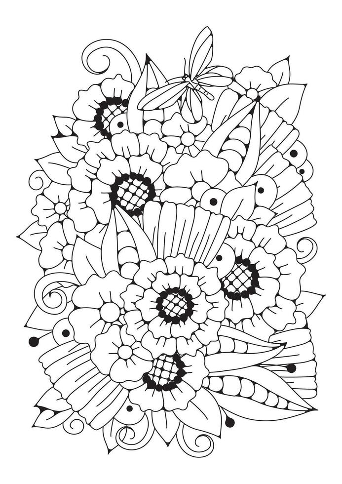 Illustration for coloring. Art therapy. Flower coloring page. vector