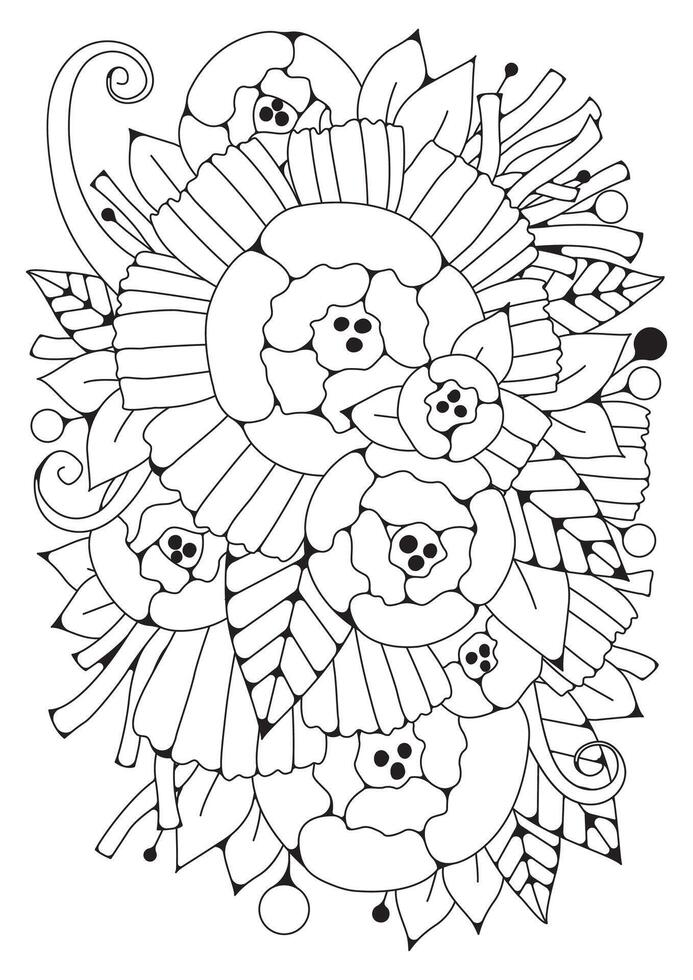 Black-white background for drawing. Art therapy. Coloring page. Floral drawing. vector