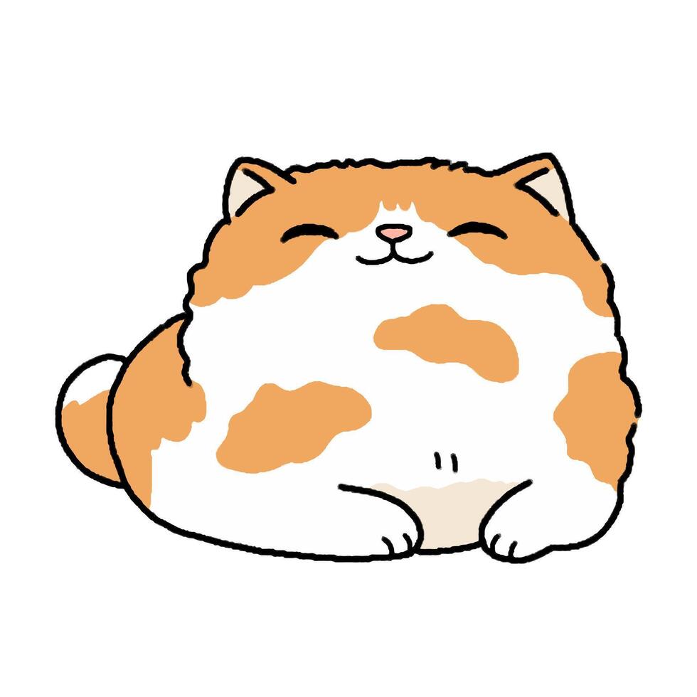Cute Cartoon Cat Illustration With Fluffy Fur and Happy Expression vector