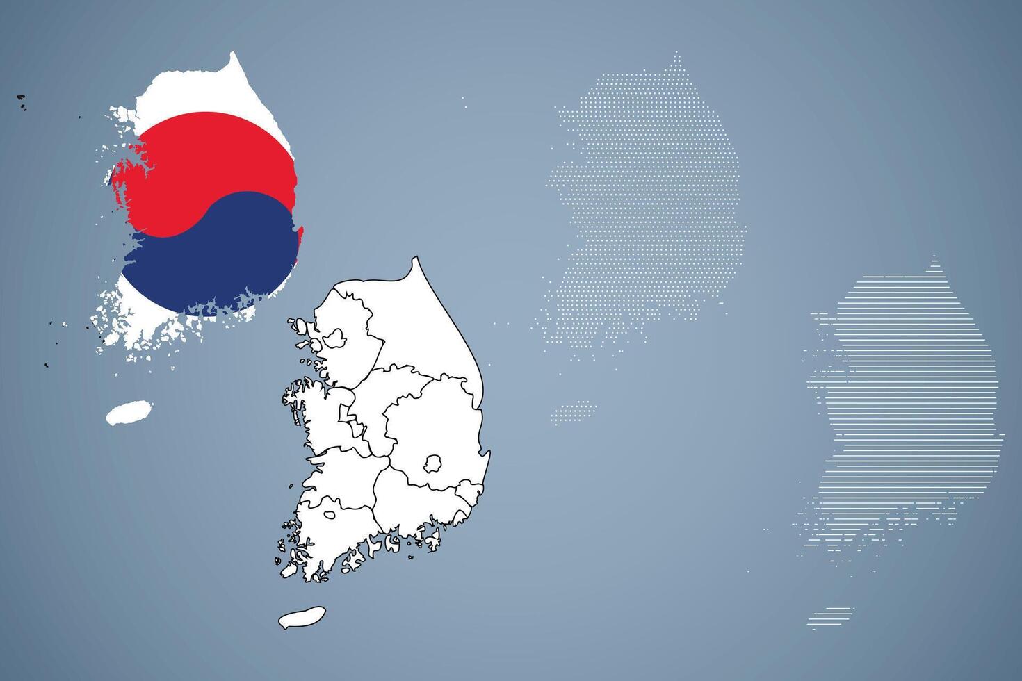 South Korea Map Illustration with Flag vector