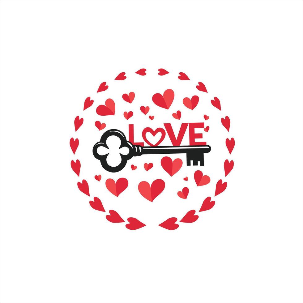 Stylized LOVE Key Design with Heart Elements vector
