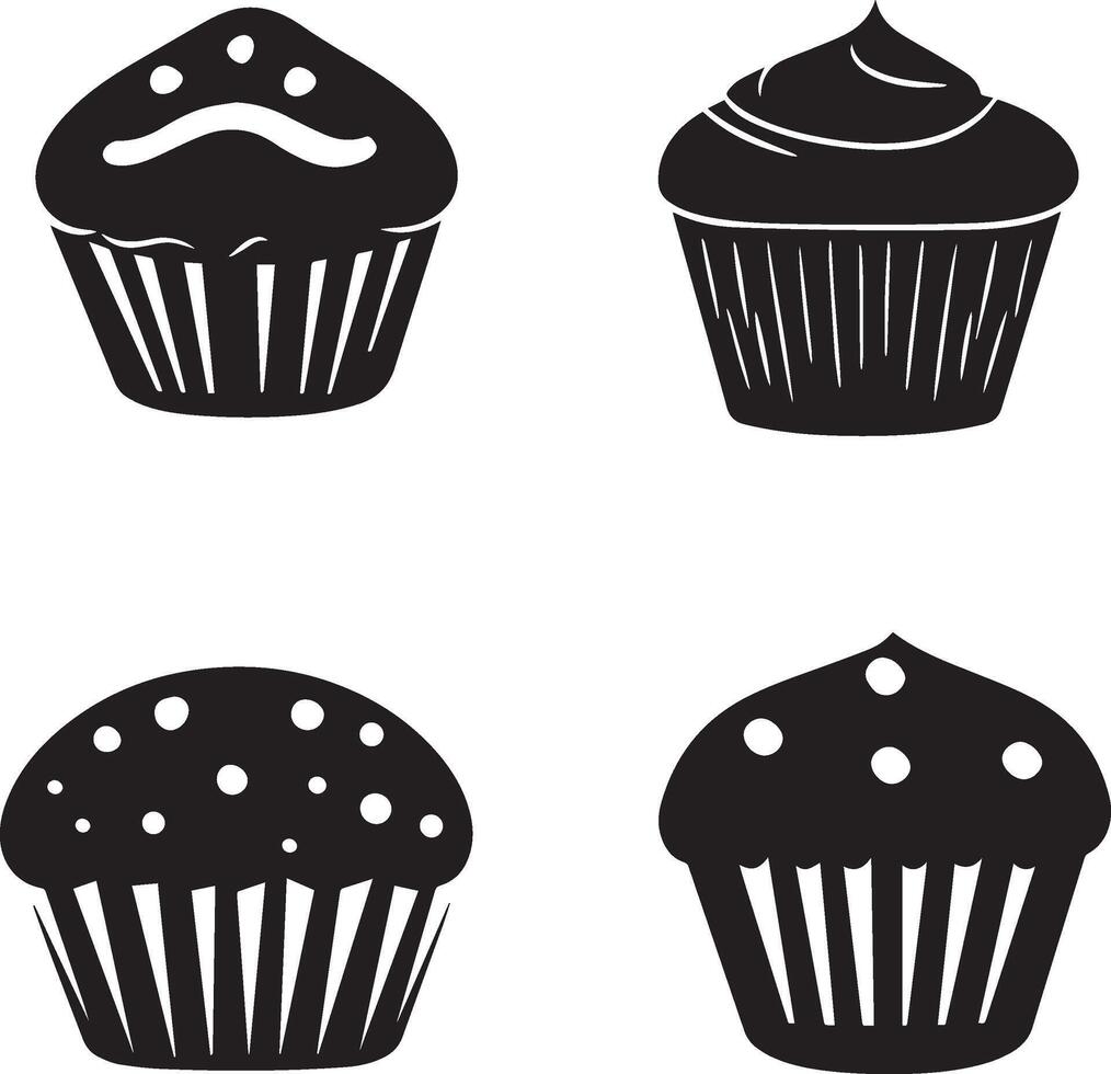 Silhouette of cup cake set on white background vector