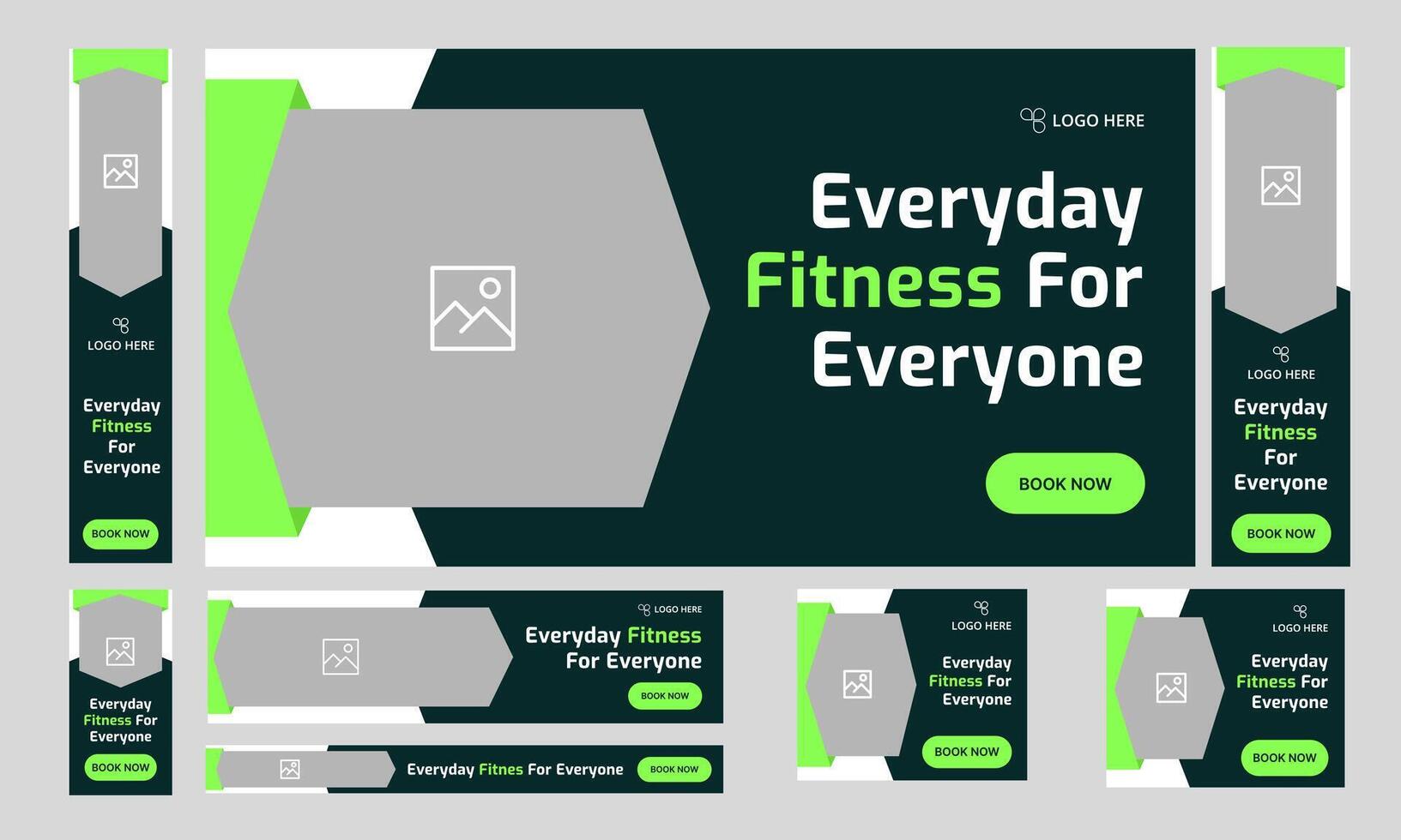 Everyday fitness web set banner design, daily workout plan web bundle banner design, fully customizable eps 10 file format vector