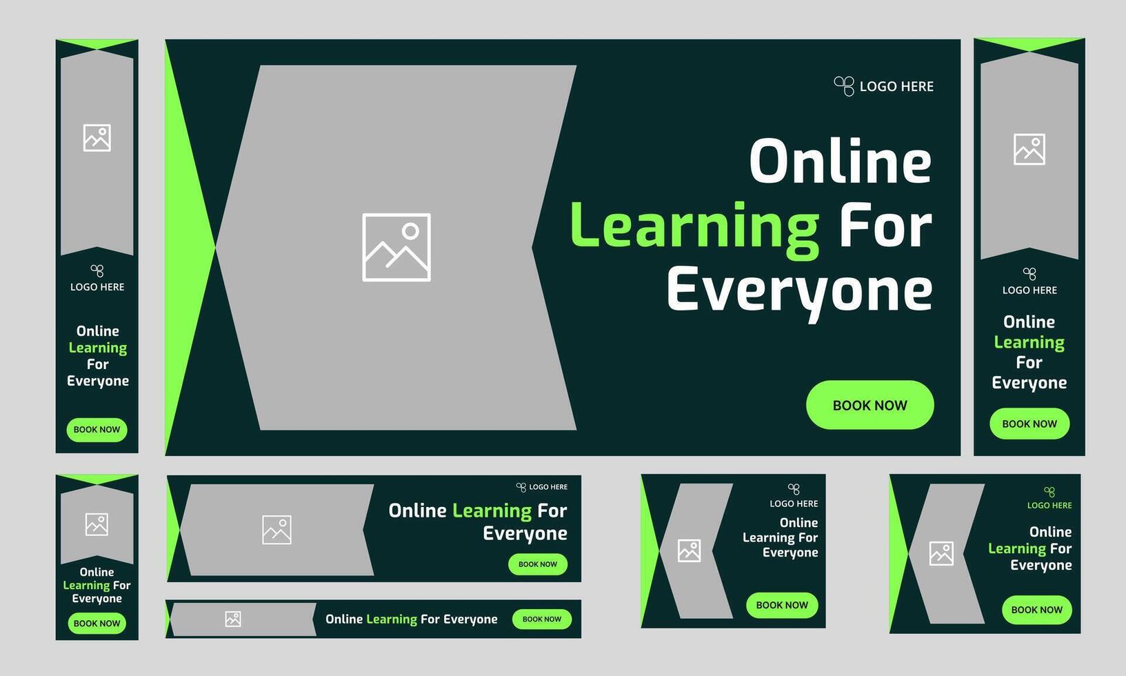 Best online learning web set banner design for social media post, online education web bundle banner design, fully customizable eps 10 file format vector