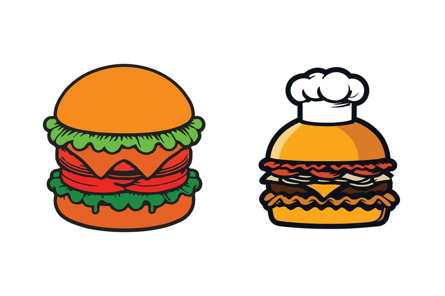 Chef Burger and Hamburger Icon set. vector