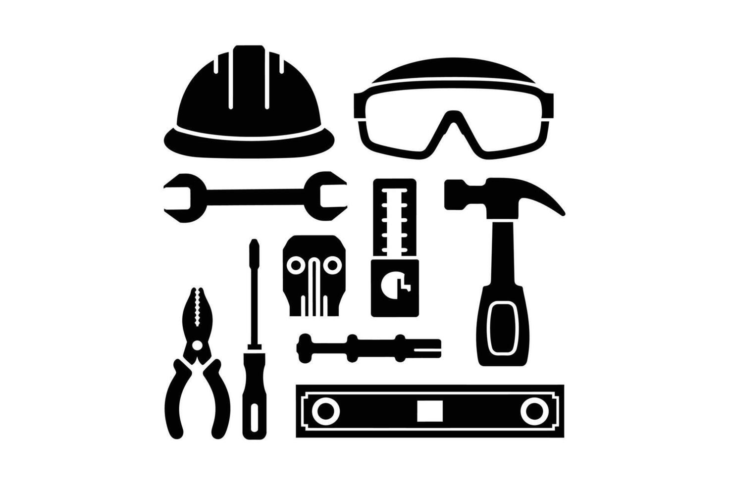 Professional Tool Icons for Construction, DIY Projects, and Safety Equipment vector