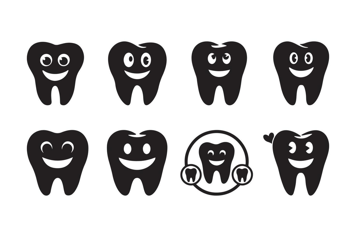 Smiling Tooth Silhouette Set for Dental Illustrations and Design vector
