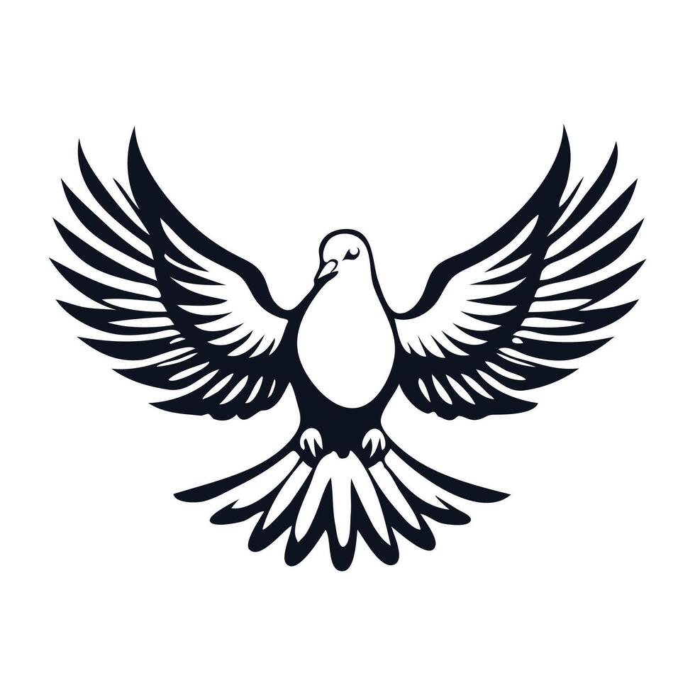 Dove Pigeon Bird Flying Front View Line art Hand-drawn illustration. vector