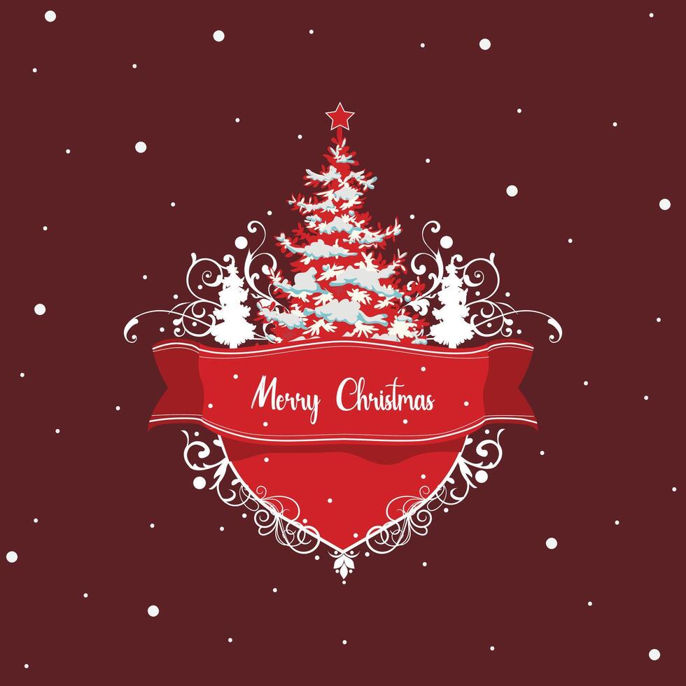 Merry Christmas banner design in red color vector
