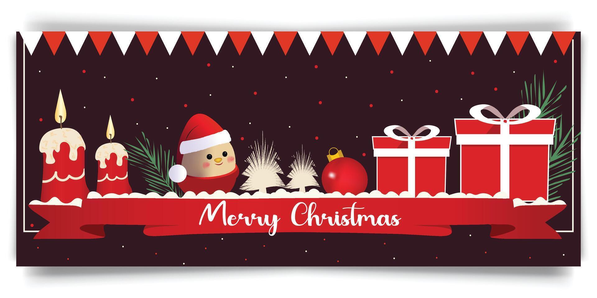 Merry Christmas banner design in red color vector