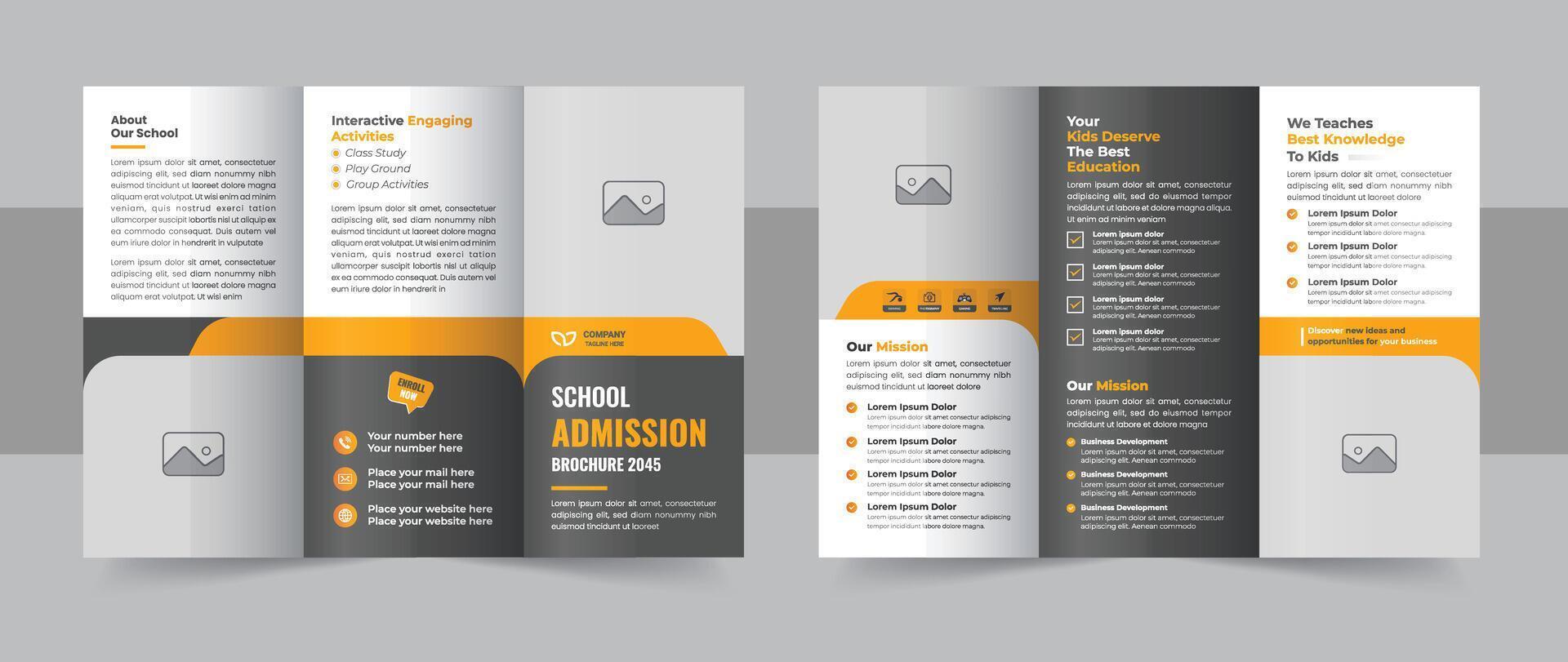Modern kids school education admission trifold brochure design template, back to school admission tri fold brochure vector
