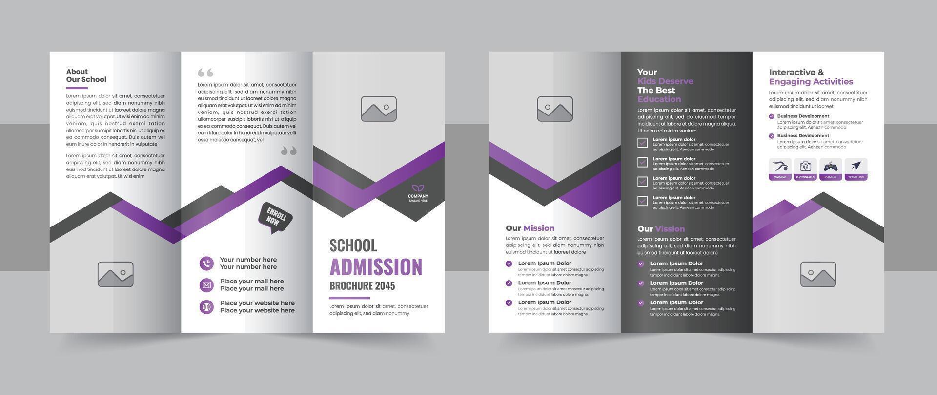Unique school admission trifold brochure, kids academy trifold brochure design template layout vector