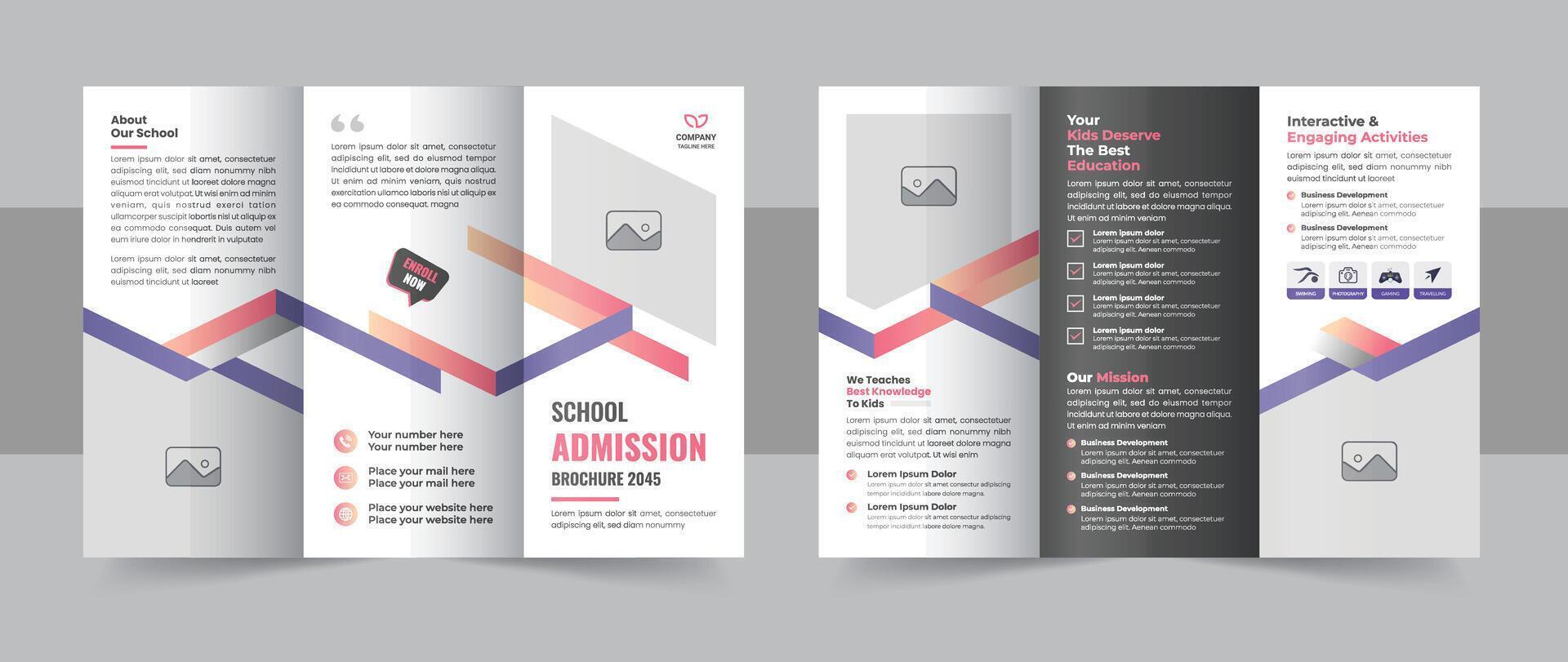 Back to school admission trifold brochure template design or modern tri fold brochure layout vector