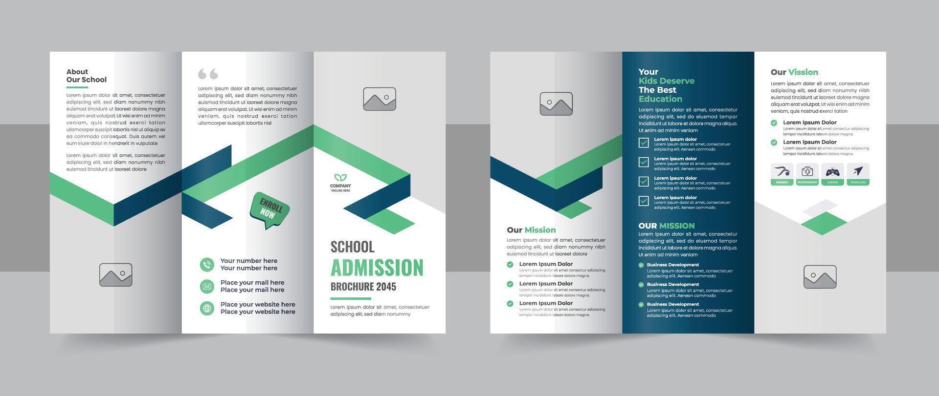 Back to school admission trifold brochure template design or Unique tri fold brochure vector