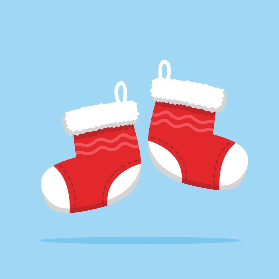 red winter socks in flat style, christmas celebration decoration suitable for poster and web icon vector