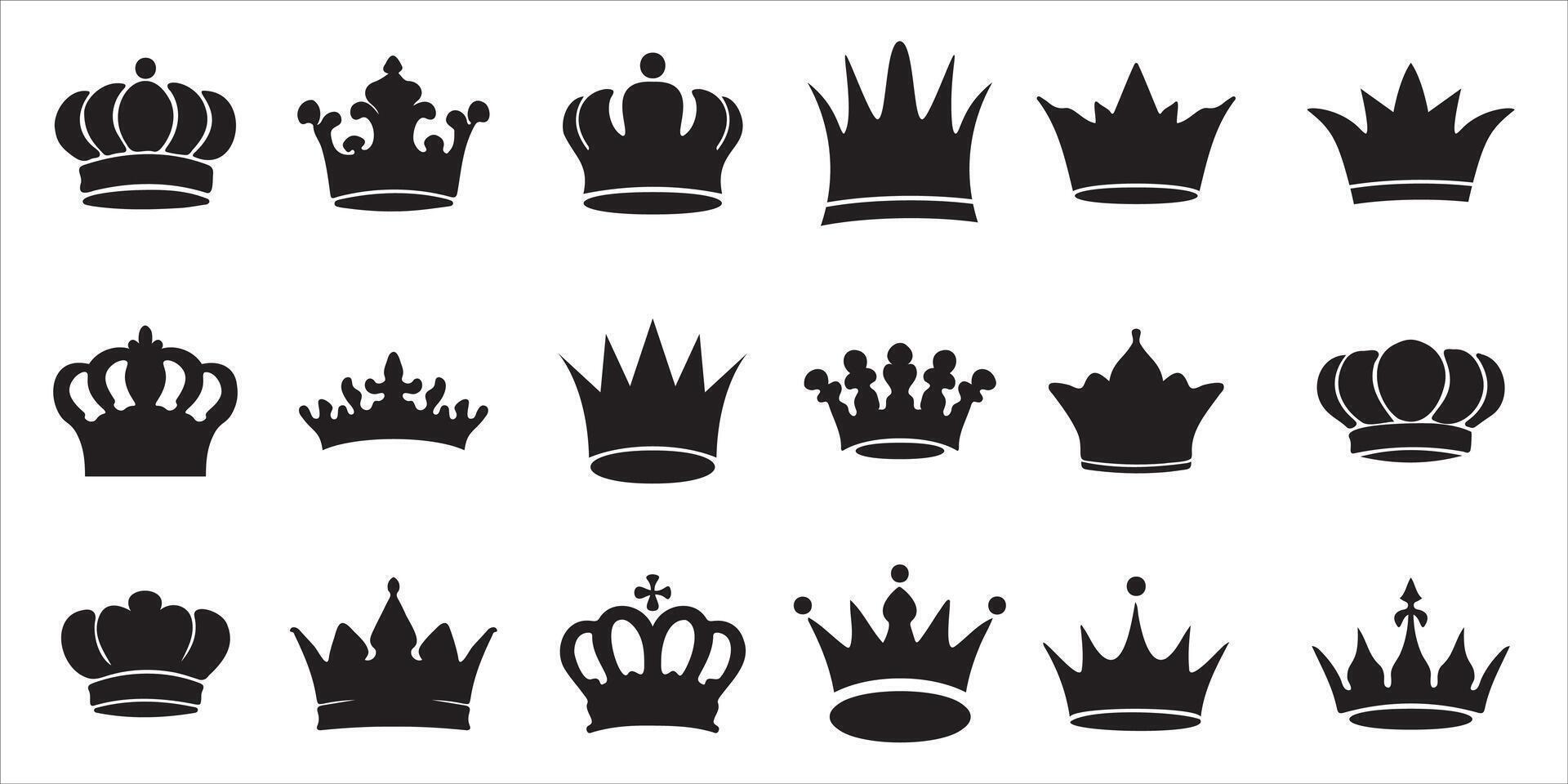 Crown Collection , Elegant Royal Symbols, Black Crown Silhouettes, Various Crown Designs on White Background, Representing Power and Authority vector