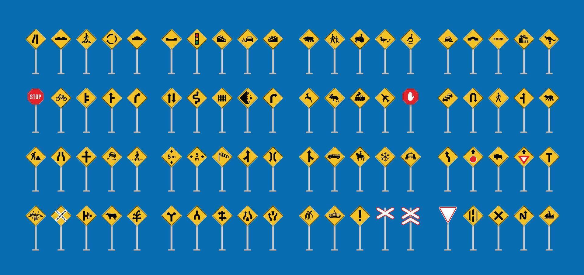 warning traffic signs collection, illustration of blue box traffic sign on metal pole.suitable for poster use and web icon vector