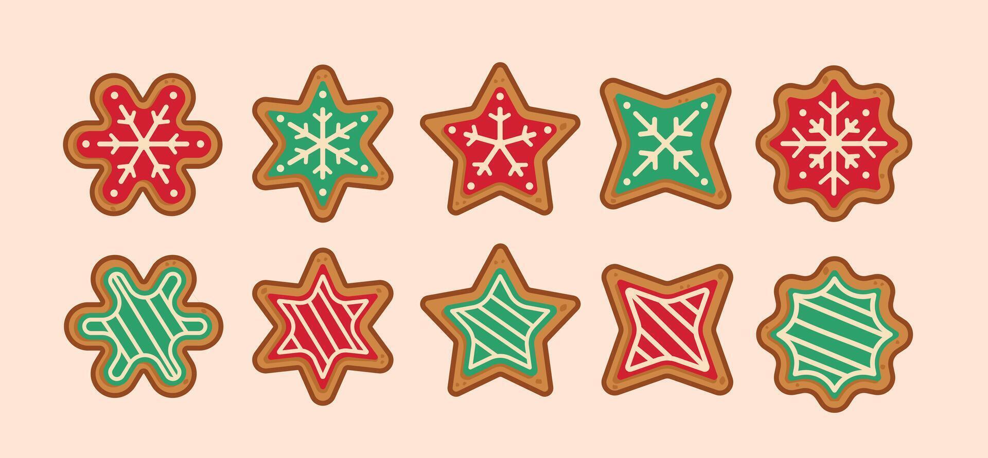 set Christmas gingerbread cookies shaped like snow and stars, new year decoration suitable for posters and web icons vector