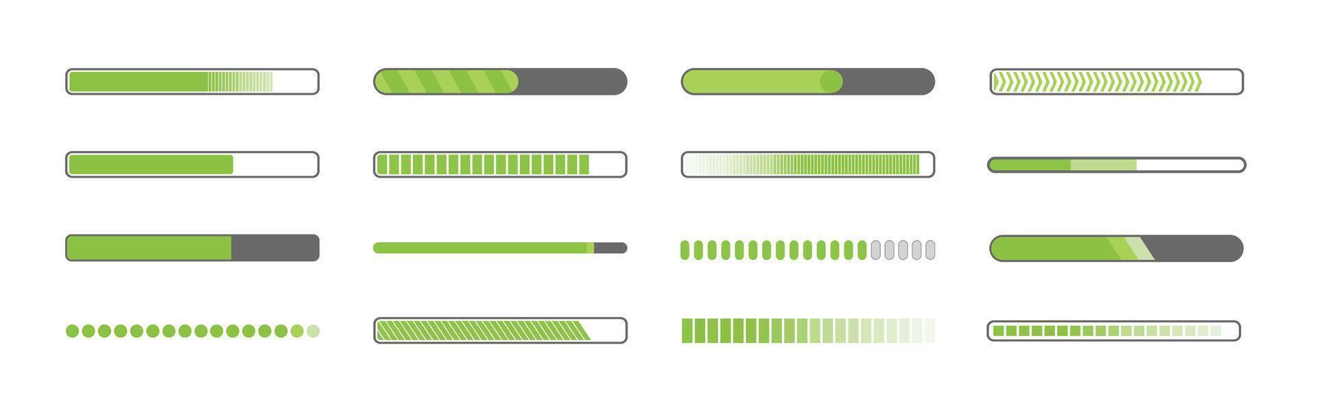 green loading progress collection with various types of shapes, update systems and running progress vector